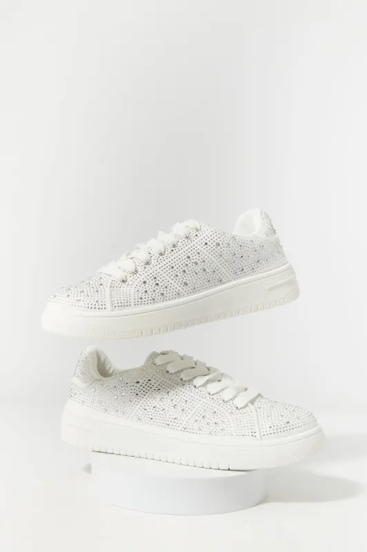 Low Top Rhinestone Platform Lace Up Sneaker sold by Charlotte Russe