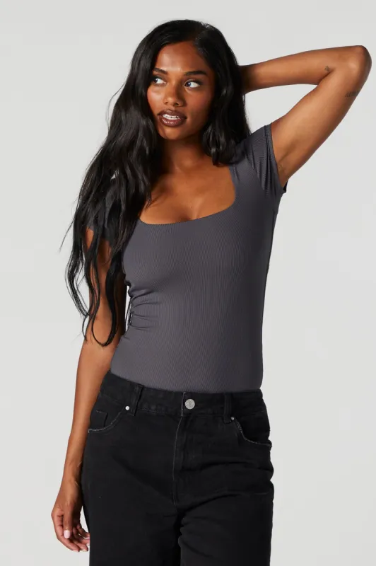 Contour Ribbed Square Neck Short Sleeve Bodysuit sold by Charlotte Russe