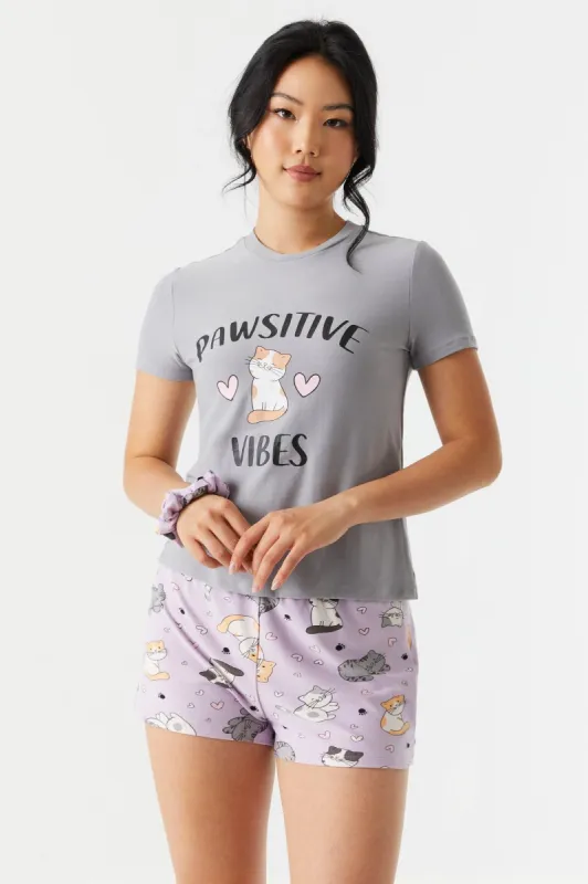 Pawsitive Vibes Graphic 3-Piece Pajama Set sold by Charlotte Russe