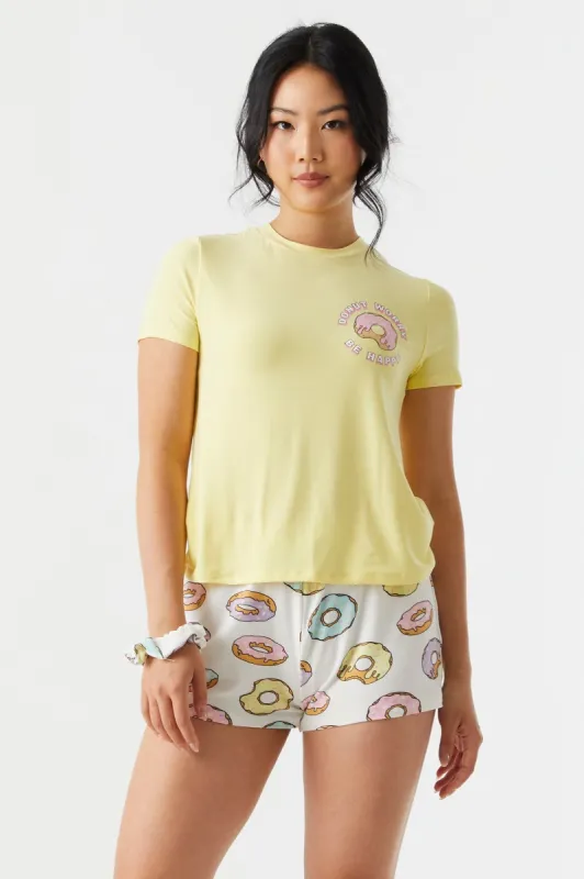 Donut Worry Graphic 3-Piece Pajama Set sold by Charlotte Russe