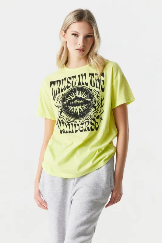 Trust In The Universe Graphic Boyfriend T-Shirt sold by Charlotte Russe