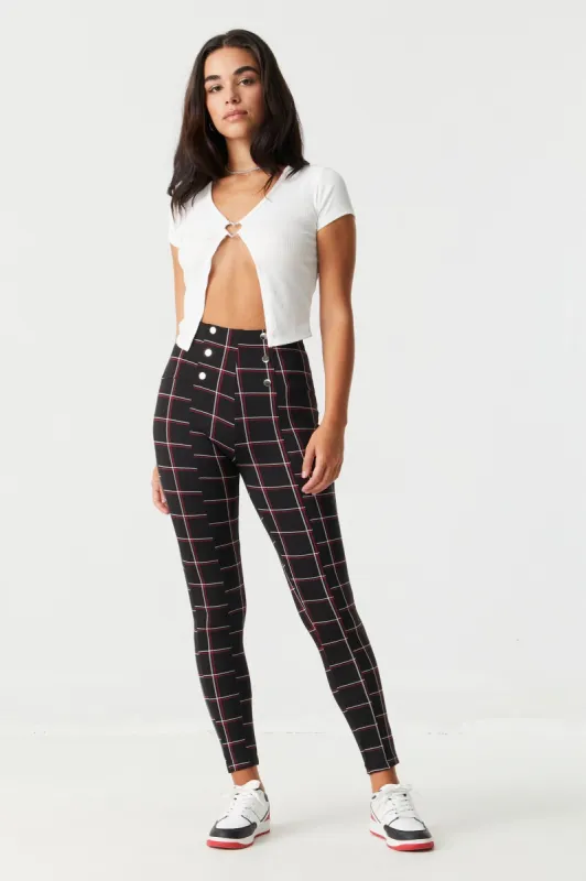 Soft High-Rise Plaid Button Detailing Legging sold by Charlotte Russe