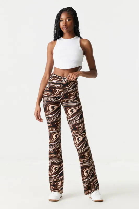 Soft Brown Marble Print High-Rise Flare Legging sold by Charlotte Russe