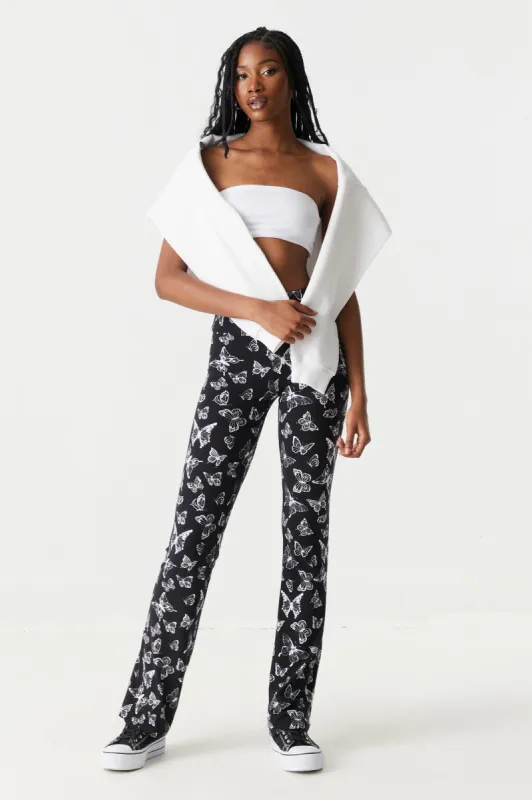 Soft Butterfly Print High-Rise Flare Legging sold by Charlotte Russe