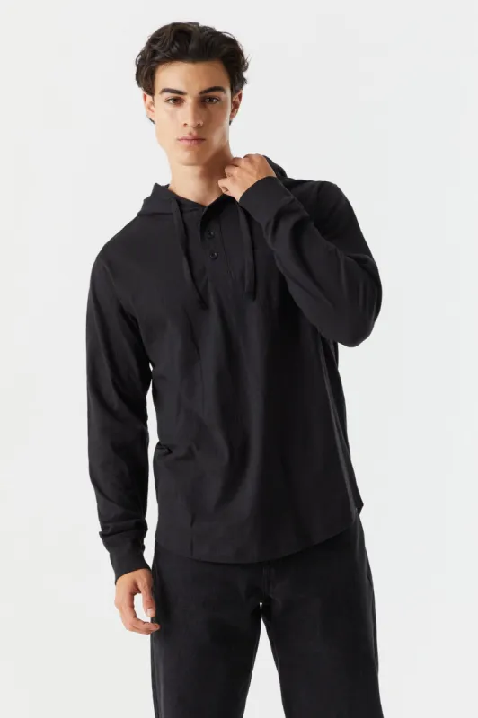 Hooded Long Sleeve Henley Top sold by Charlotte Russe