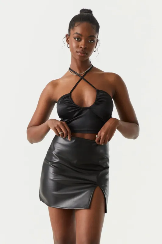 Faux-Leather Side Slit Mini Skirt sold by Charlotte Russe