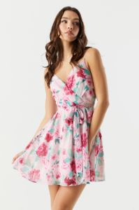 Floral Chiffon Mini Wrap Dress sold by Charlotte Russe
