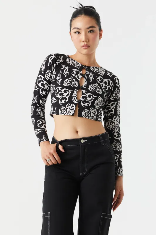 Tattoo Heart Print Button Front Crop Top sold by Charlotte Russe