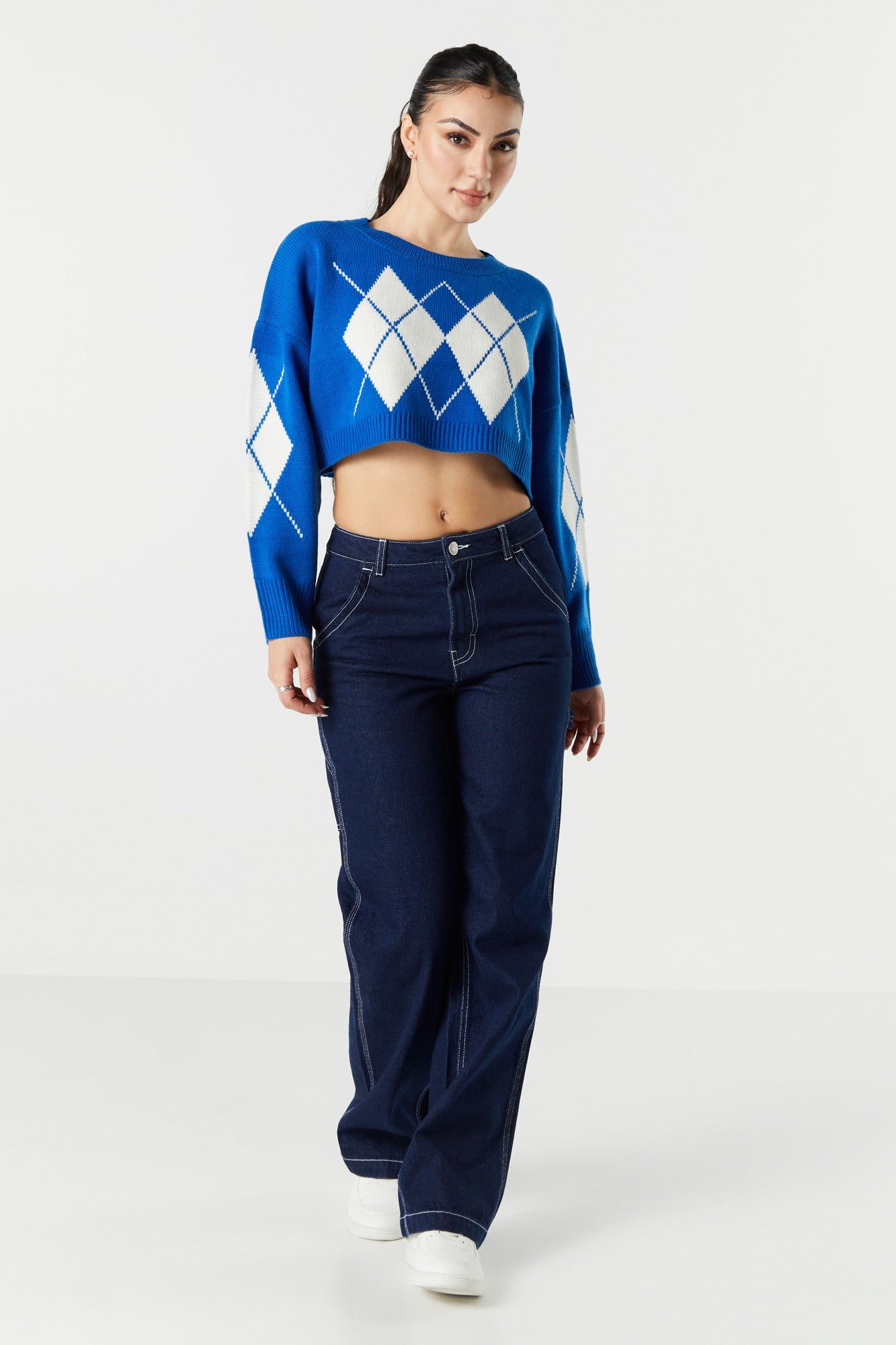 Blue Cropped Argyle Sweater sold by Charlotte Russe product image thumbnail 3