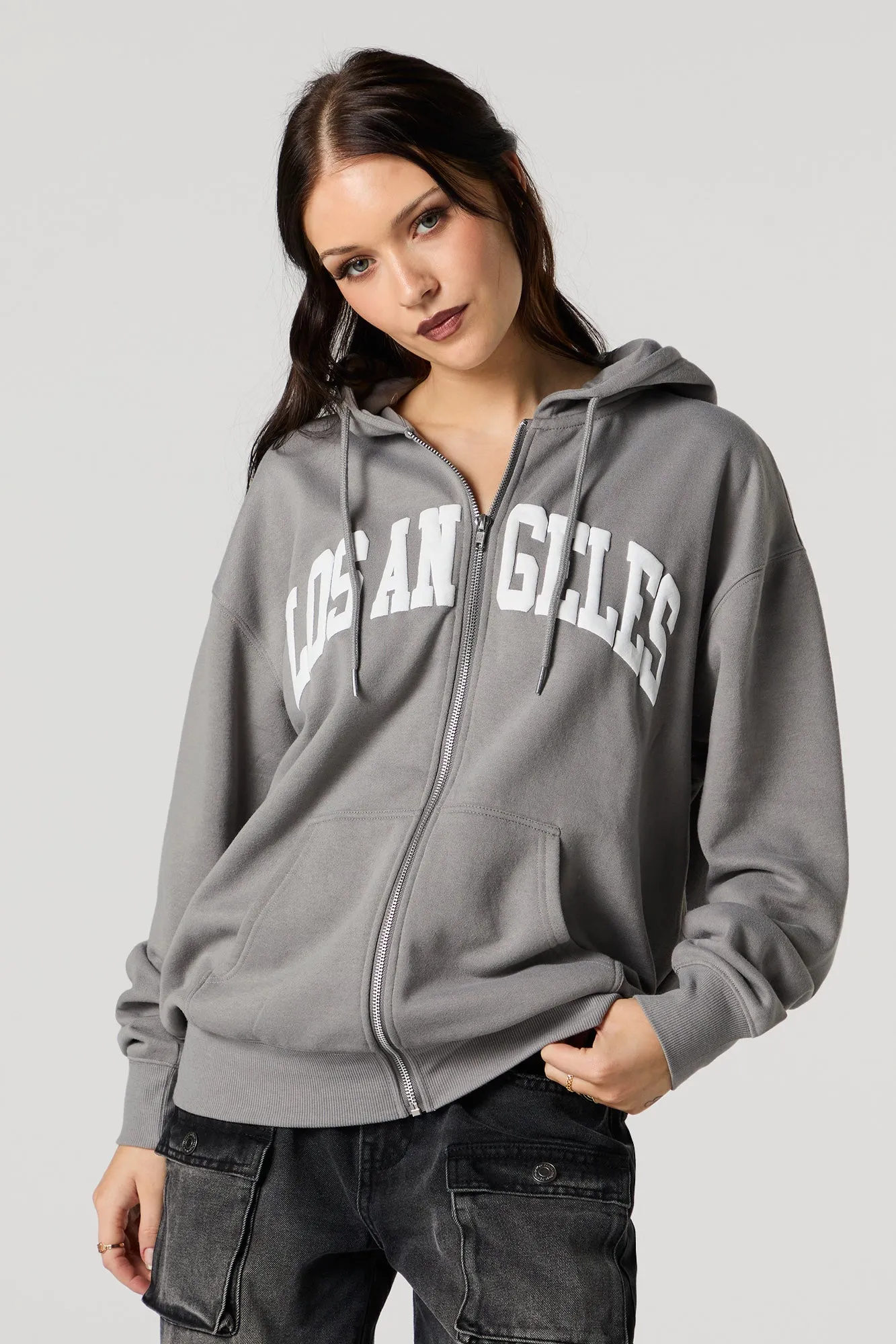 Oversized Puff Print Graphic Zip-Up Fleece Hoodie sold by Charlotte Russe