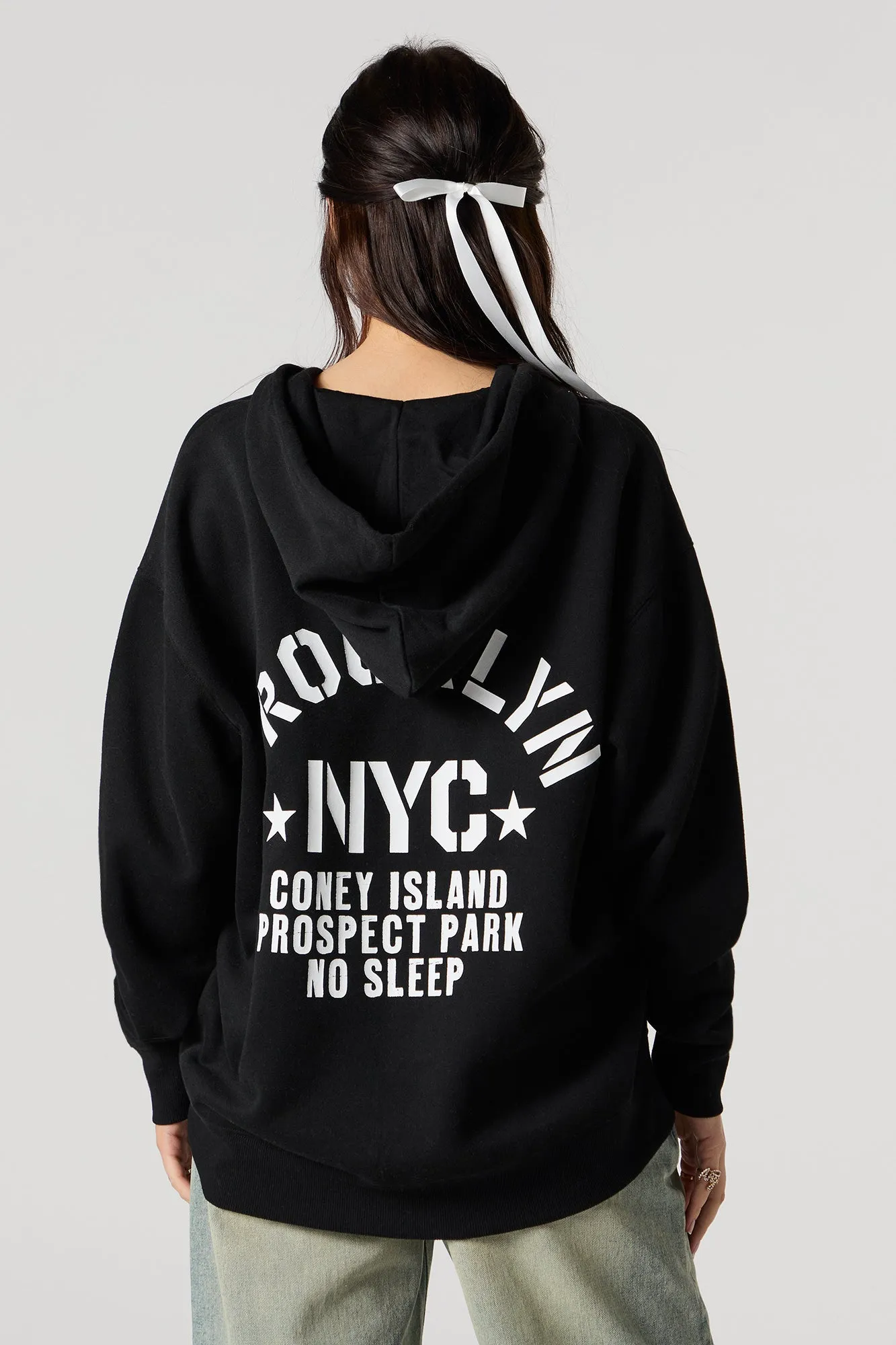 Oversized Puff Print Graphic Zip-Up Fleece Hoodie sold by Charlotte Russe product image thumbnail 5