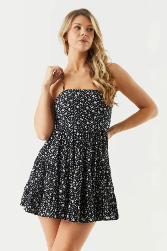 Black Floral Tiered Mini Dress sold by Charlotte Russe