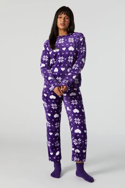 Plush Purple Fairisle 3 Piece Pajama Set sold by Charlotte Russe