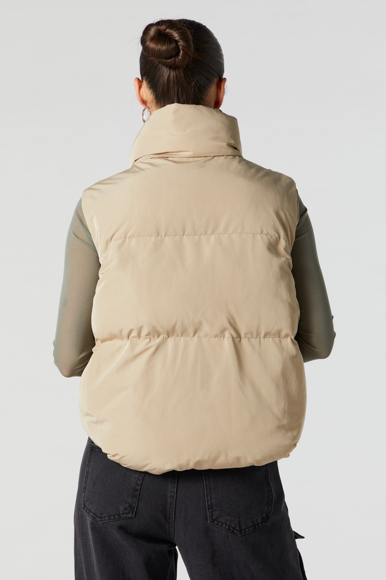 Tan Zip-Up Cropped Puffer Vest sold by Charlotte Russe product image thumbnail 2