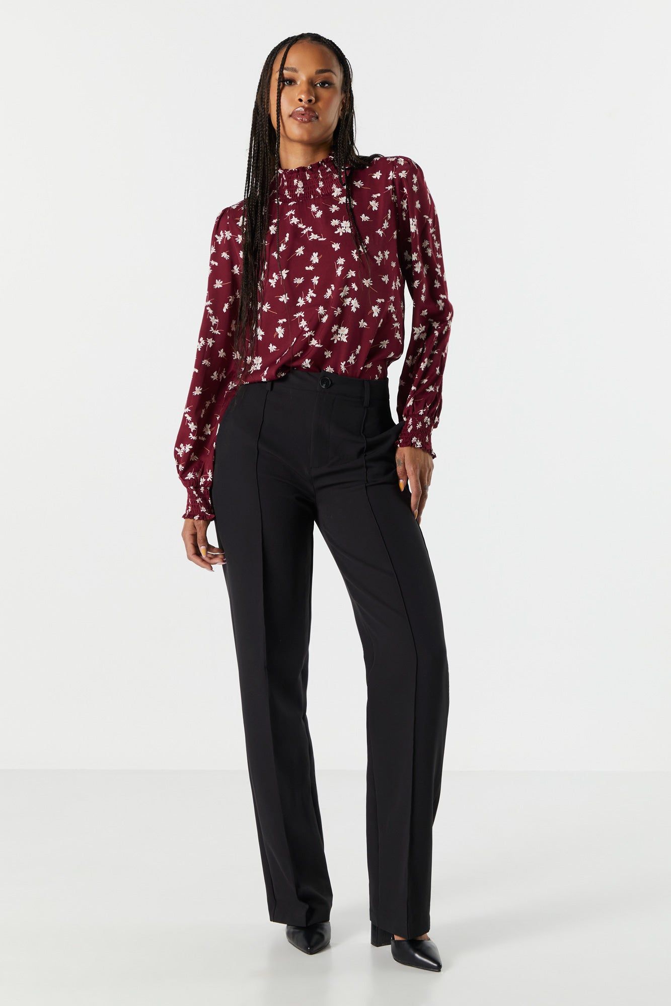 Burgundy Floral Mock Neck Blouse sold by Charlotte Russe product image thumbnail 4