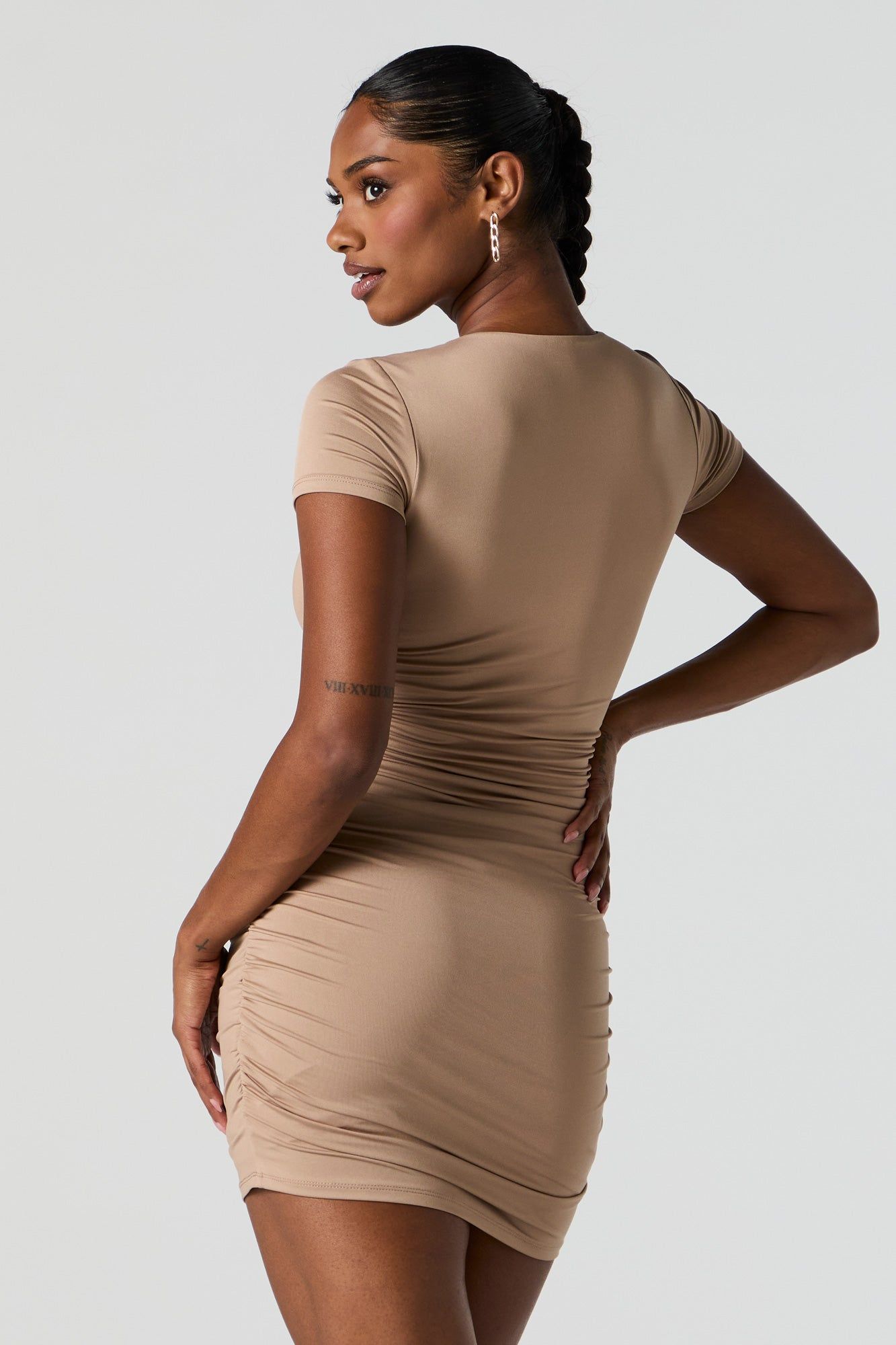 Colored Contour Short Sleeve Ruched Mini Dress sold by Charlotte Russe product image thumbnail 2