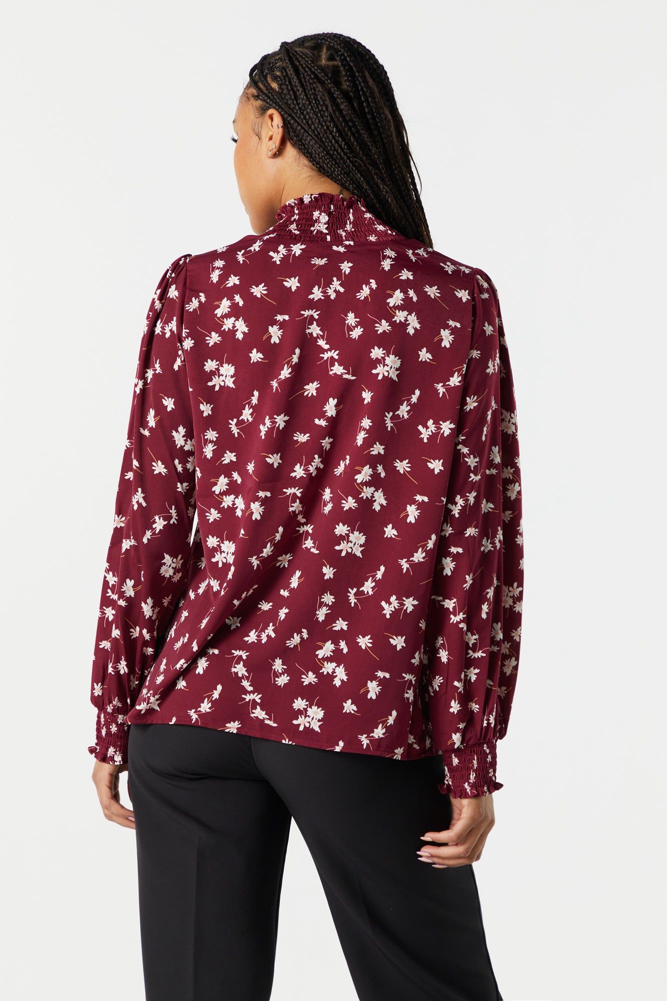 Burgundy Floral Mock Neck Blouse sold by Charlotte Russe product image thumbnail 2