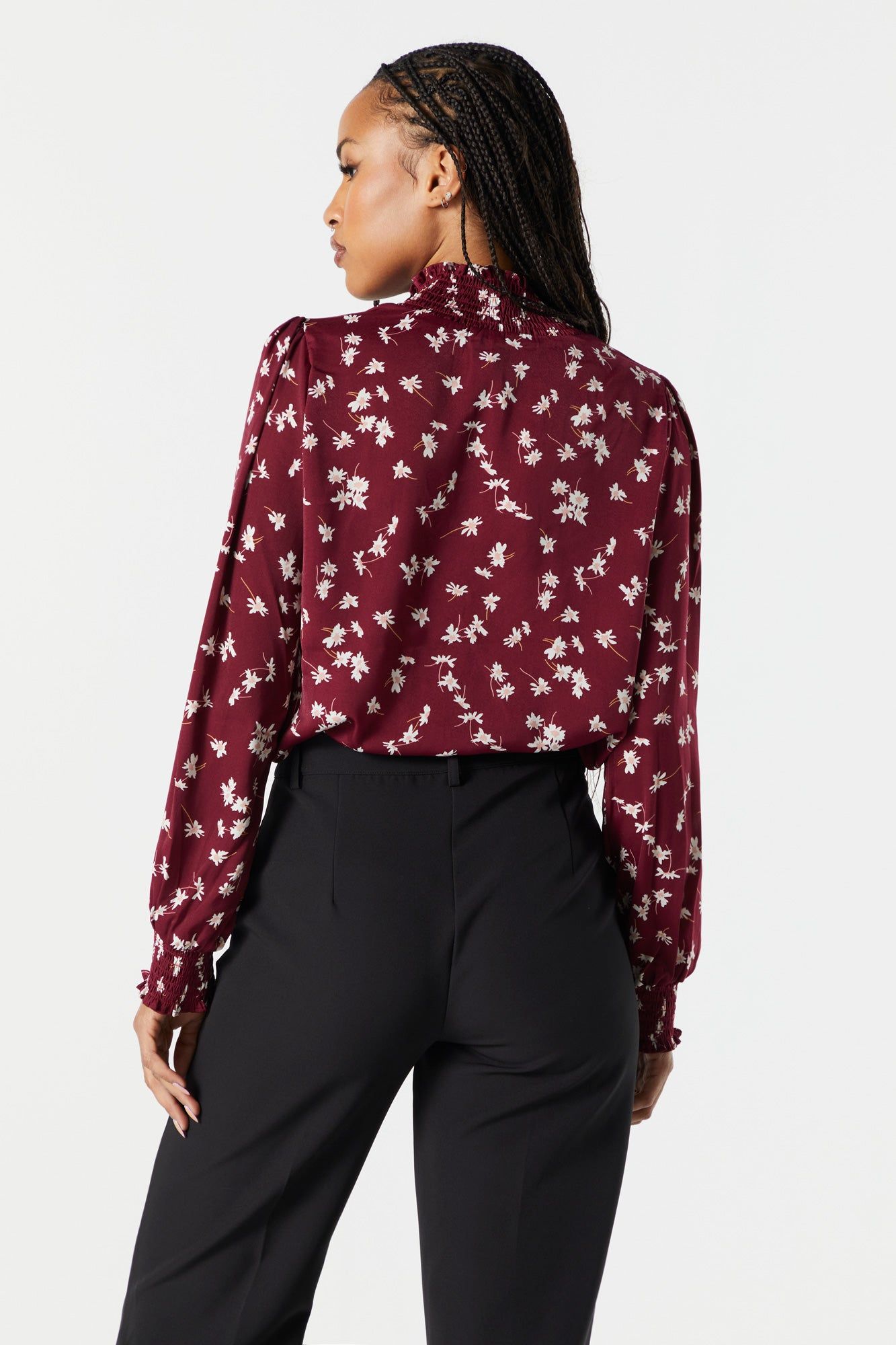 Burgundy Floral Mock Neck Blouse sold by Charlotte Russe product image thumbnail 3