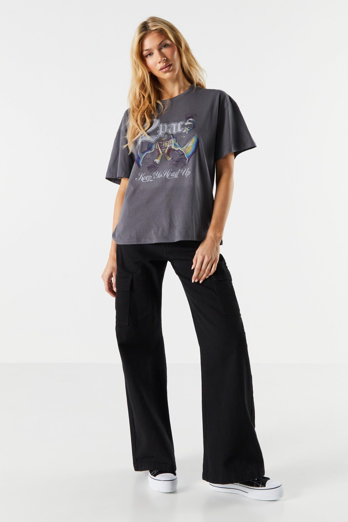 Tupac Keep Your Head Up Graphic Boyfriend T-Shirt sold by Charlotte Russe product image thumbnail 3