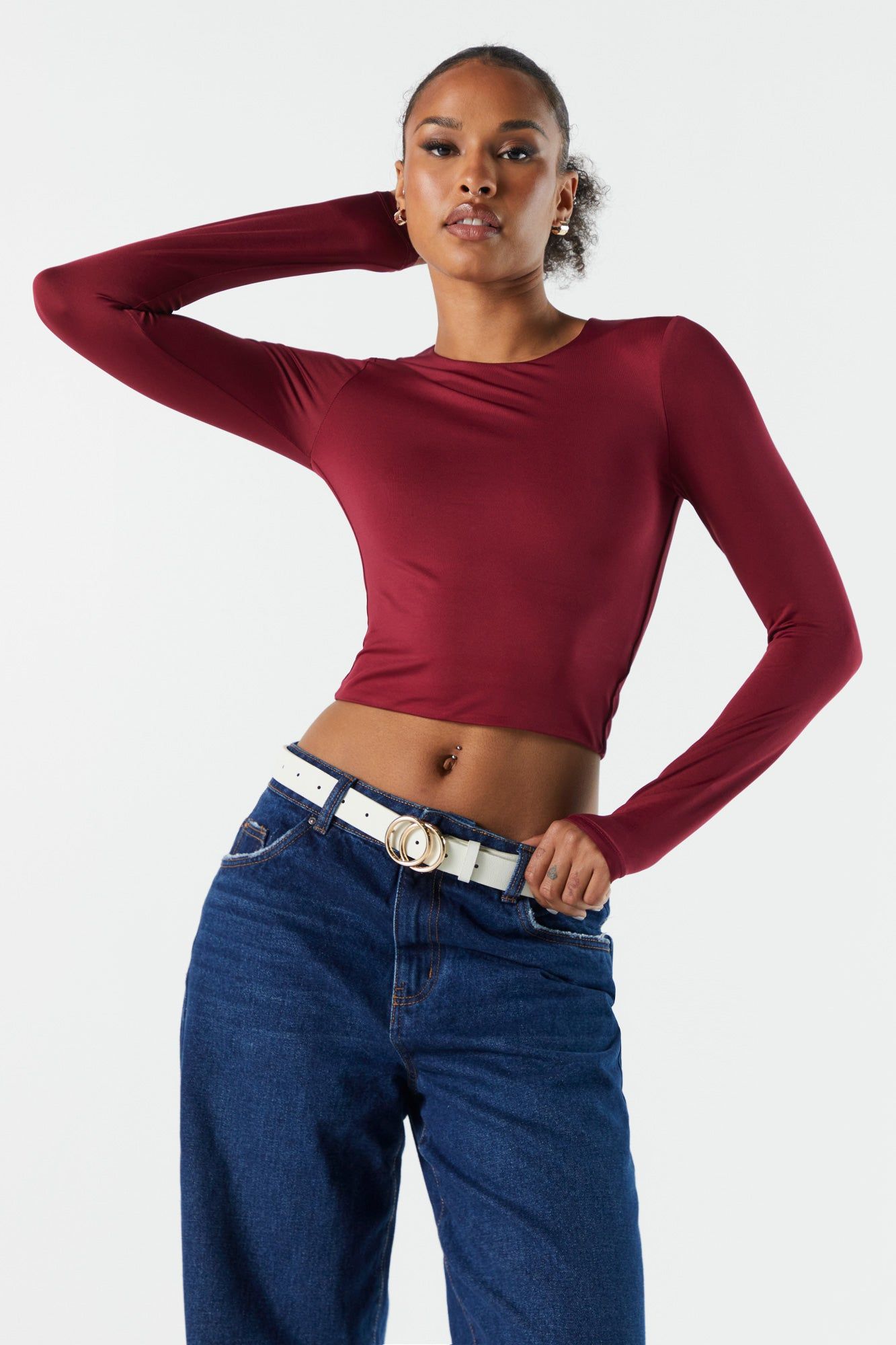 Contour Cropped Long Sleeve Top sold by Charlotte Russe