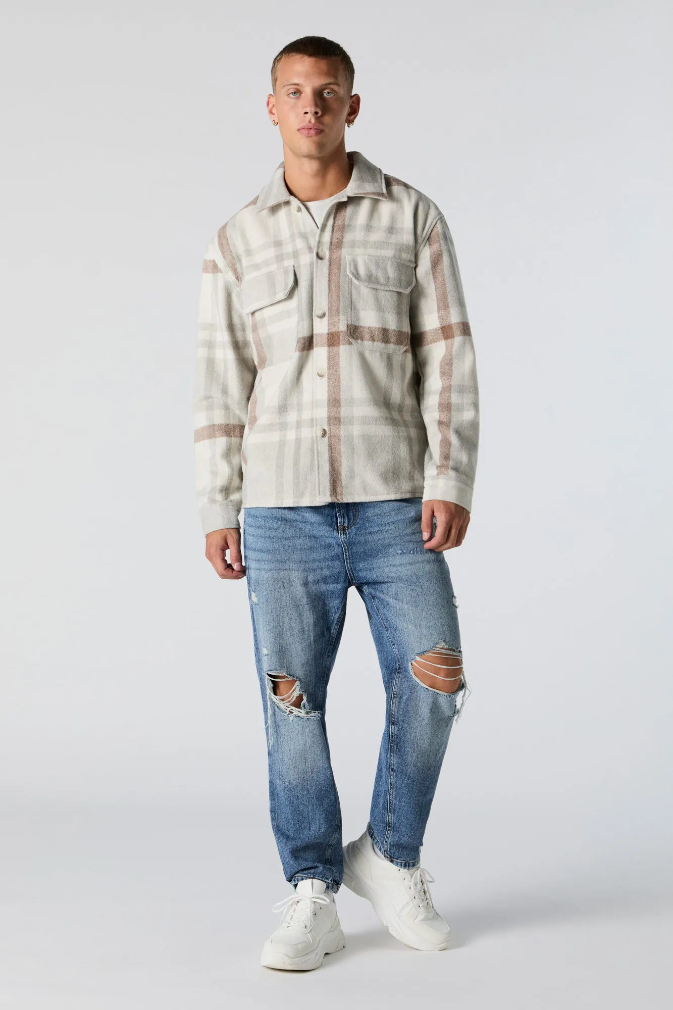 Plaid Collared Shacket sold by Charlotte Russe product image thumbnail 3