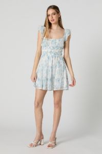 White Floral Smocked Flutter Sleeve Mini Dress sold by Charlotte Russe