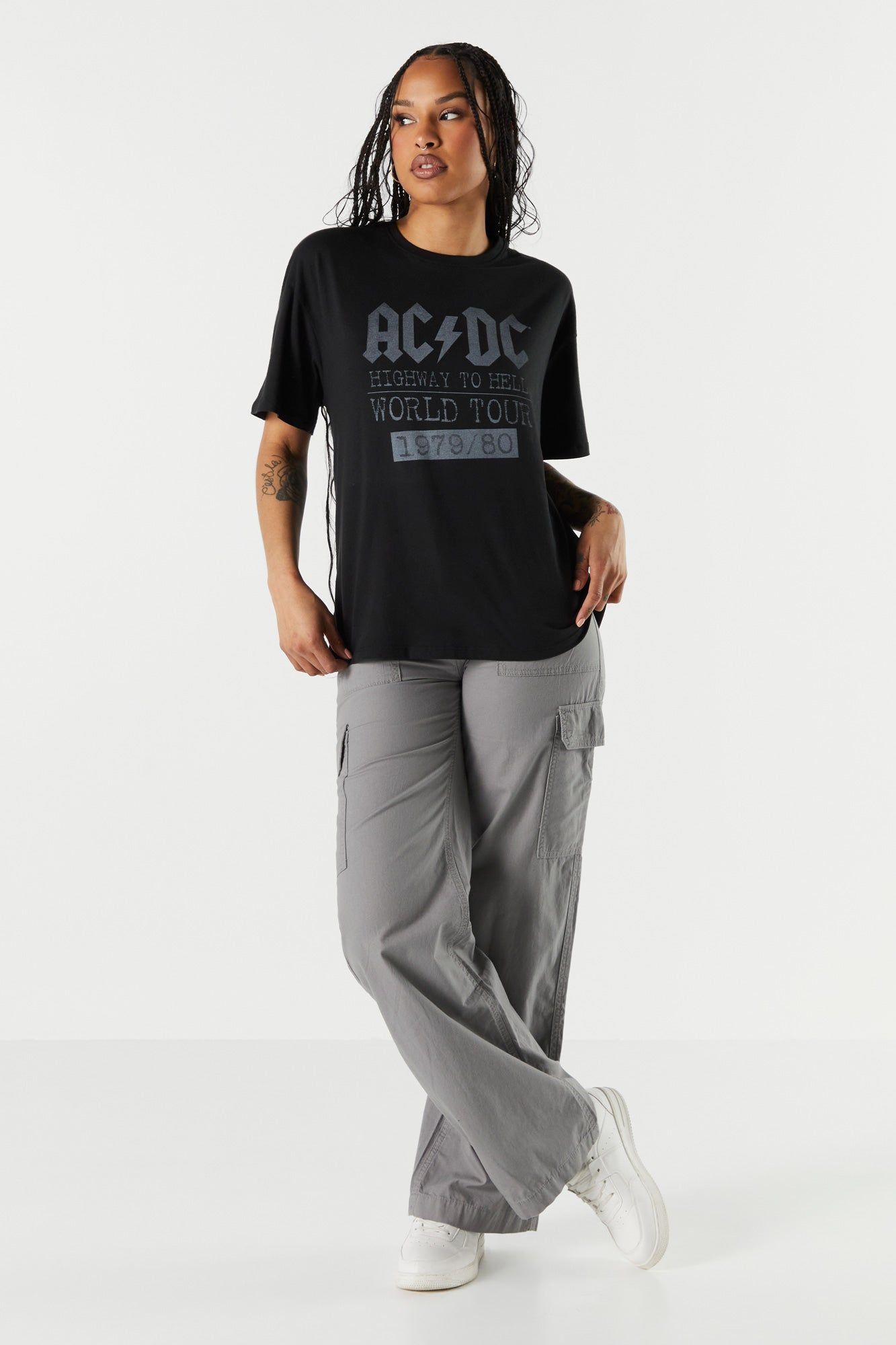 Black ACDC Graphic Boyfriend T-Shirt sold by Charlotte Russe product image thumbnail 3