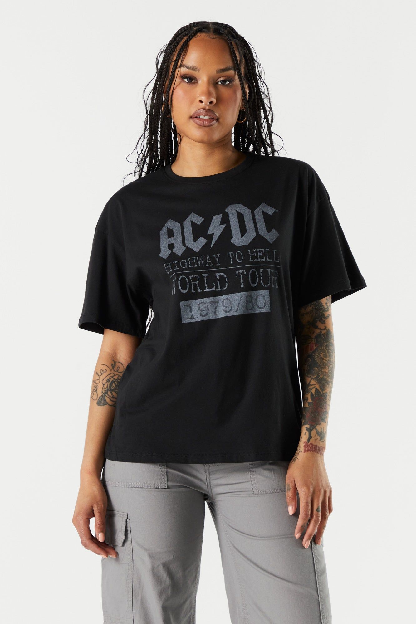 Black ACDC Graphic Boyfriend T-Shirt sold by Charlotte Russe