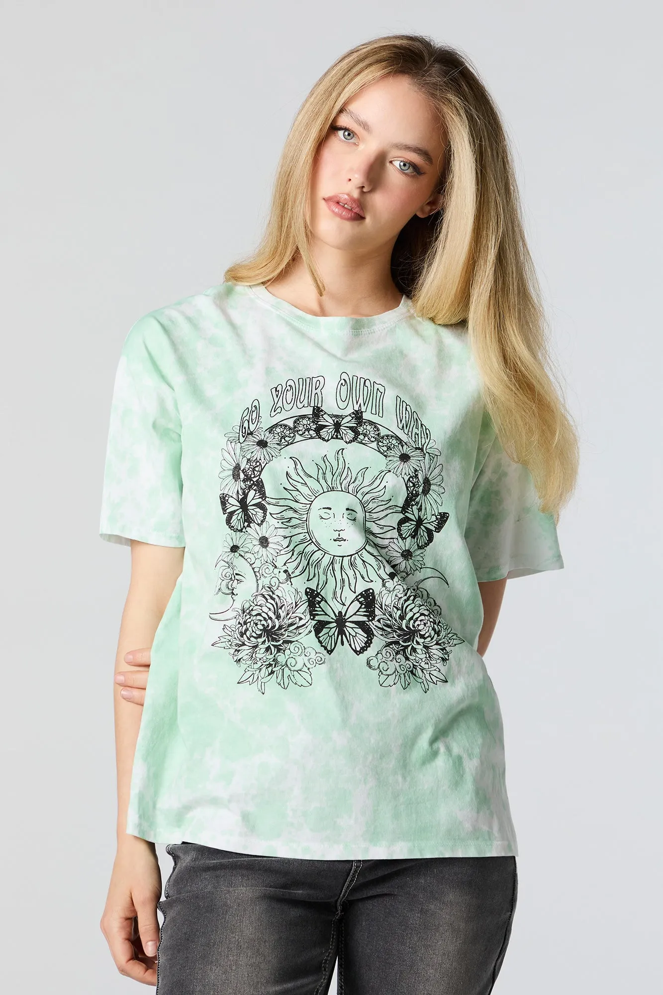 Go Your Own Way Graphic Tie-Dye T-Shirt sold by Charlotte Russe