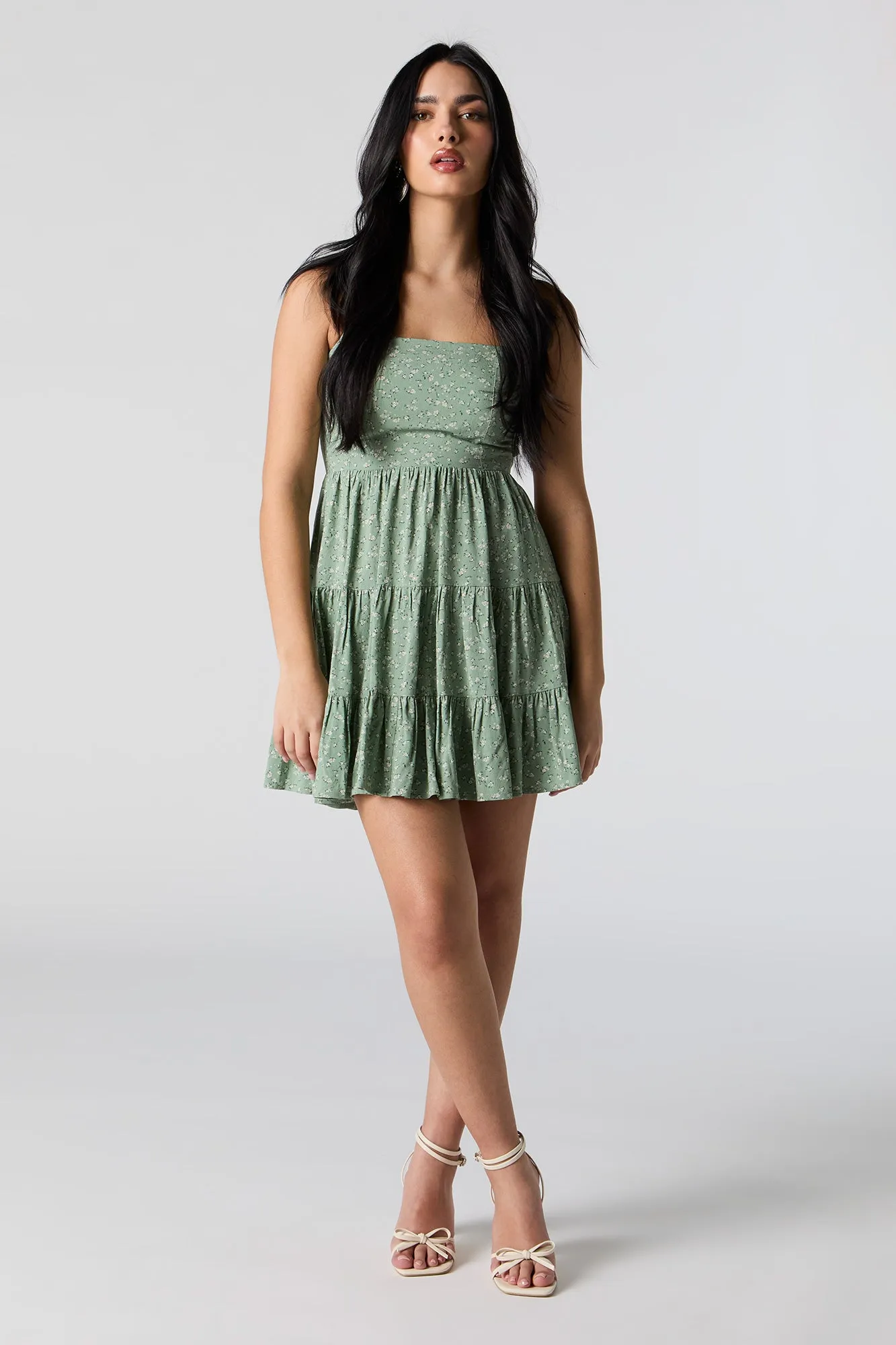 Green Floral Tiered Mini Dress sold by Charlotte Russe product image thumbnail 3