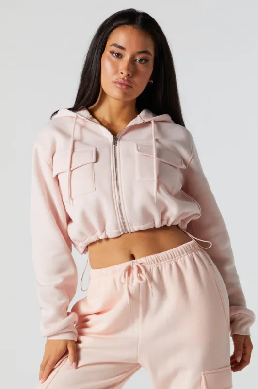 Fleece Cropped Cargo Hoodie sold by Charlotte Russe