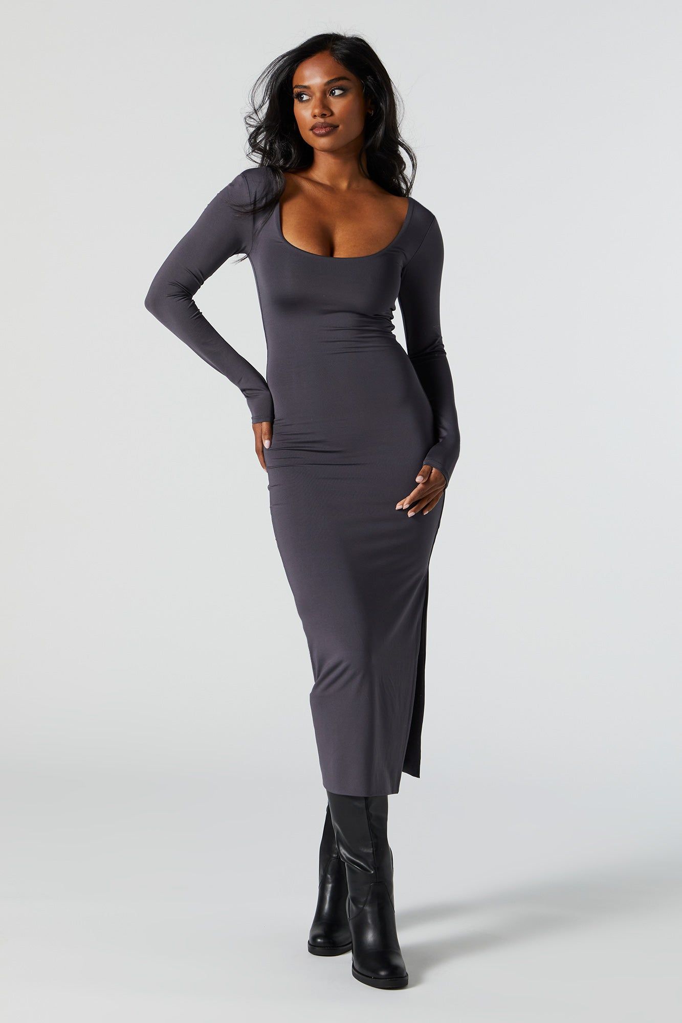 Contour Scoop Neck Long Sleeve Midi Dress sold by Charlotte Russe product image thumbnail 4