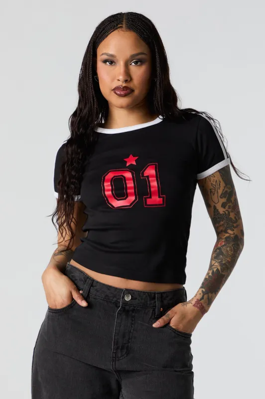 01 Graphic Ringer T-Shirt sold by Charlotte Russe