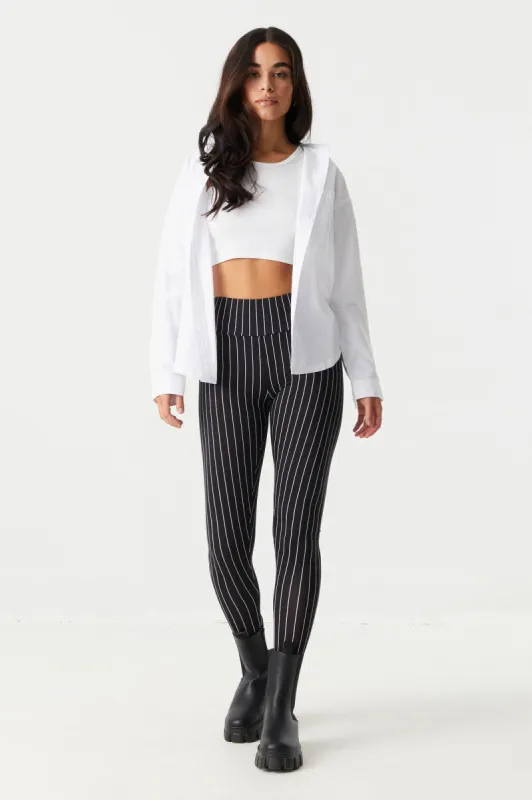 Soft Pinstripe Print High-Rise Wide Waist Legging sold by Charlotte Russe