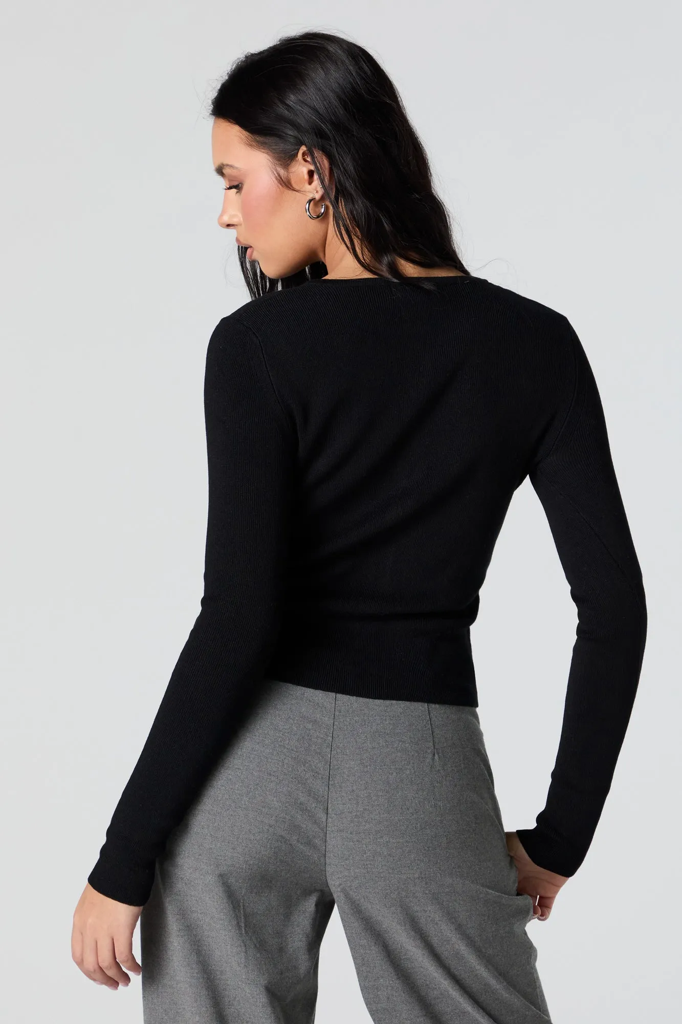 Ribbed Knit Button-Up Sweater sold by Charlotte Russe product image thumbnail 2