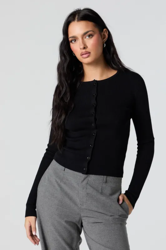 Ribbed Knit Button-Up Sweater sold by Charlotte Russe