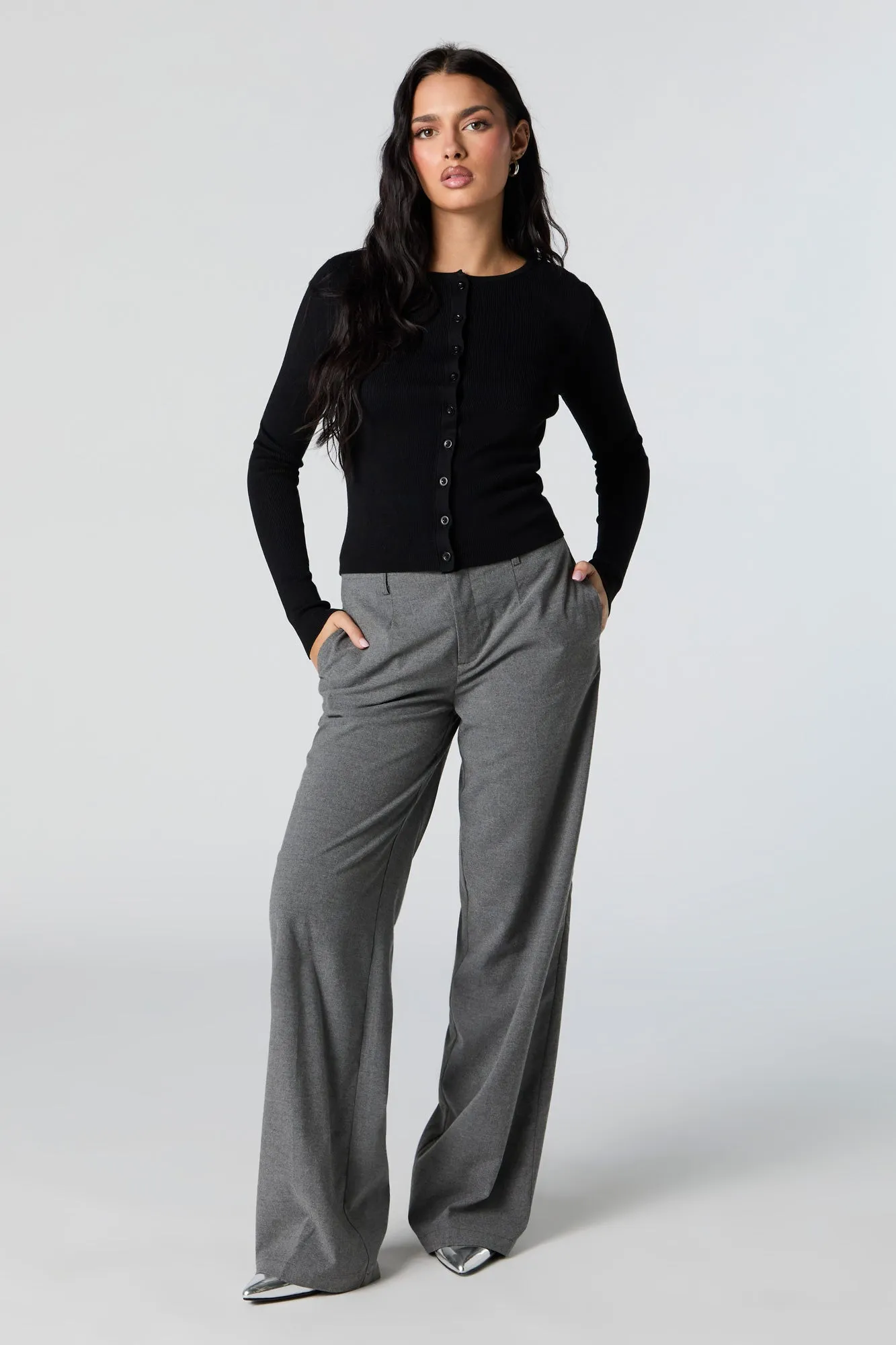 Ribbed Knit Button-Up Sweater sold by Charlotte Russe product image thumbnail 3