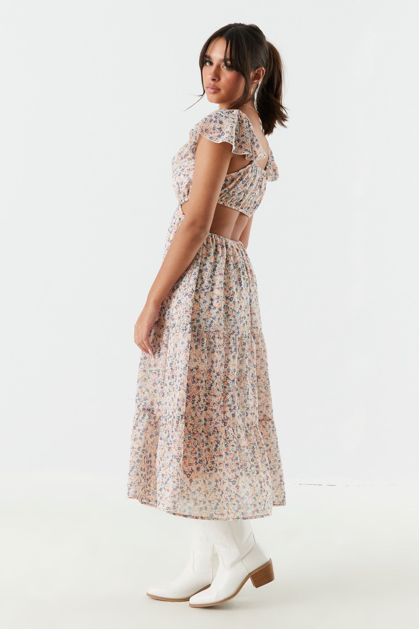 Floral Side Cut-Out Tiered Maxi Dress sold by Charlotte Russe product image thumbnail 3