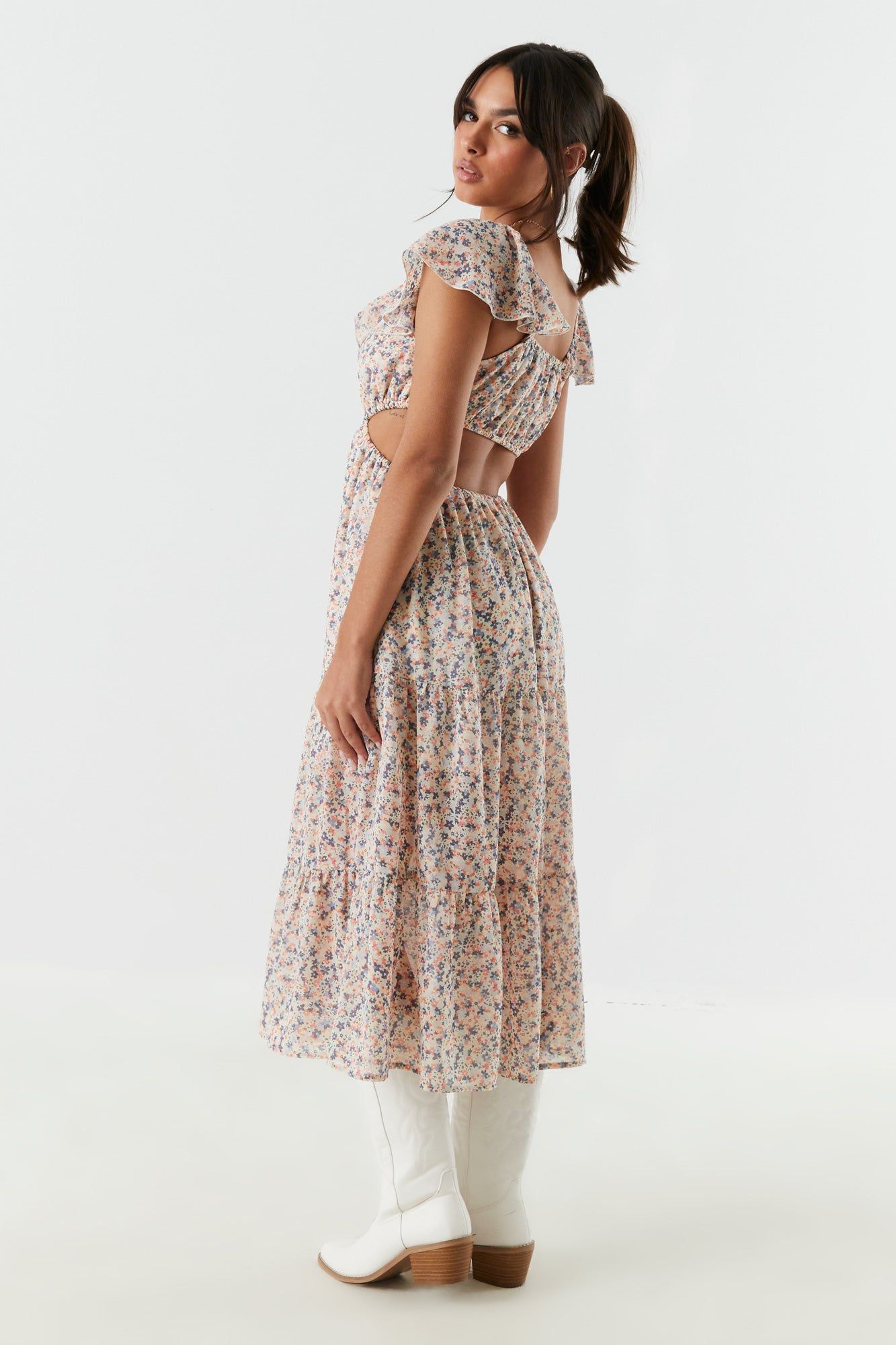 Floral Side Cut-Out Tiered Maxi Dress sold by Charlotte Russe product image thumbnail 2