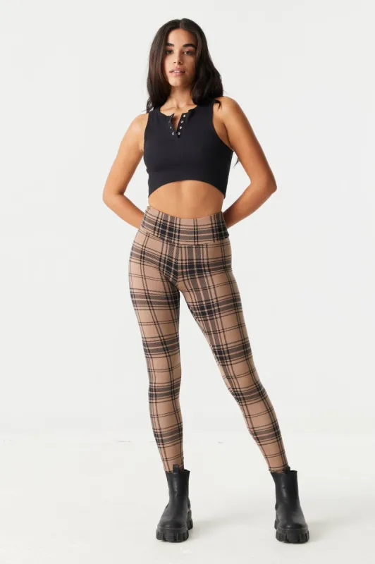 Soft Plaid High-Rise Wide Waist Legging sold by Charlotte Russe