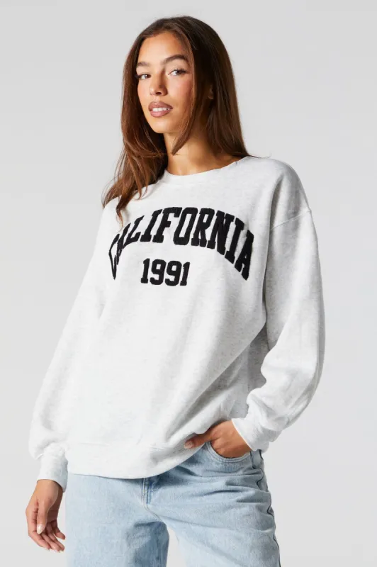 Chenille Embroidered California Fleece Sweatshirt sold by Charlotte Russe