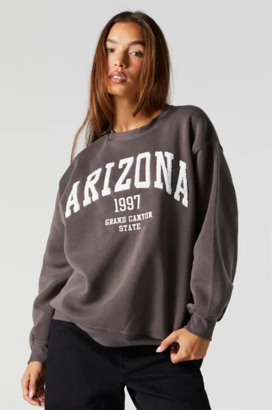 Chenille Embroidered Arizona Fleece Sweatshirt sold by Charlotte Russe