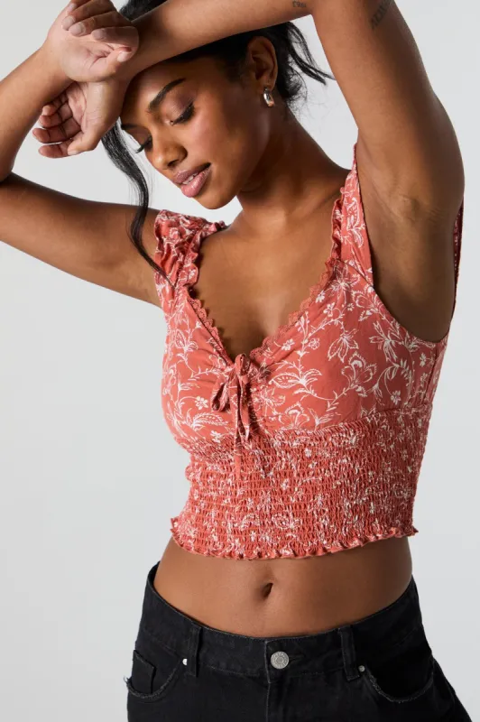 Orange Floral Milkmaid Front Tie Top sold by Charlotte Russe