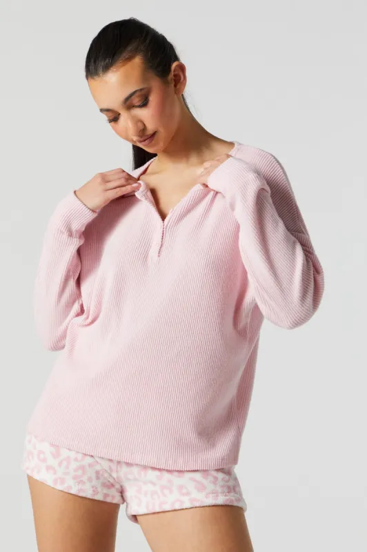 Ribbed Henley Long Sleeve Pajama Top sold by Charlotte Russe