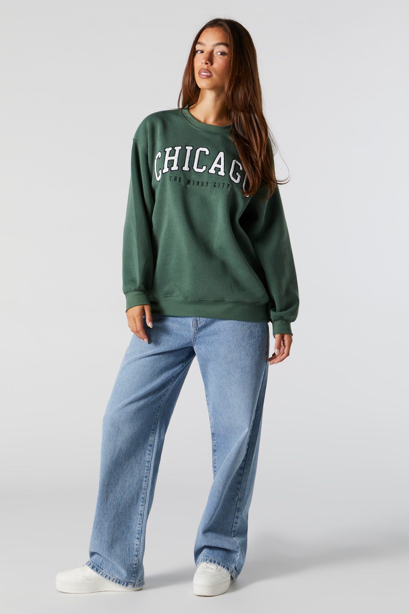 Chenille Embroidered Chicago Fleece Sweatshirt sold by Charlotte Russe product image thumbnail 3