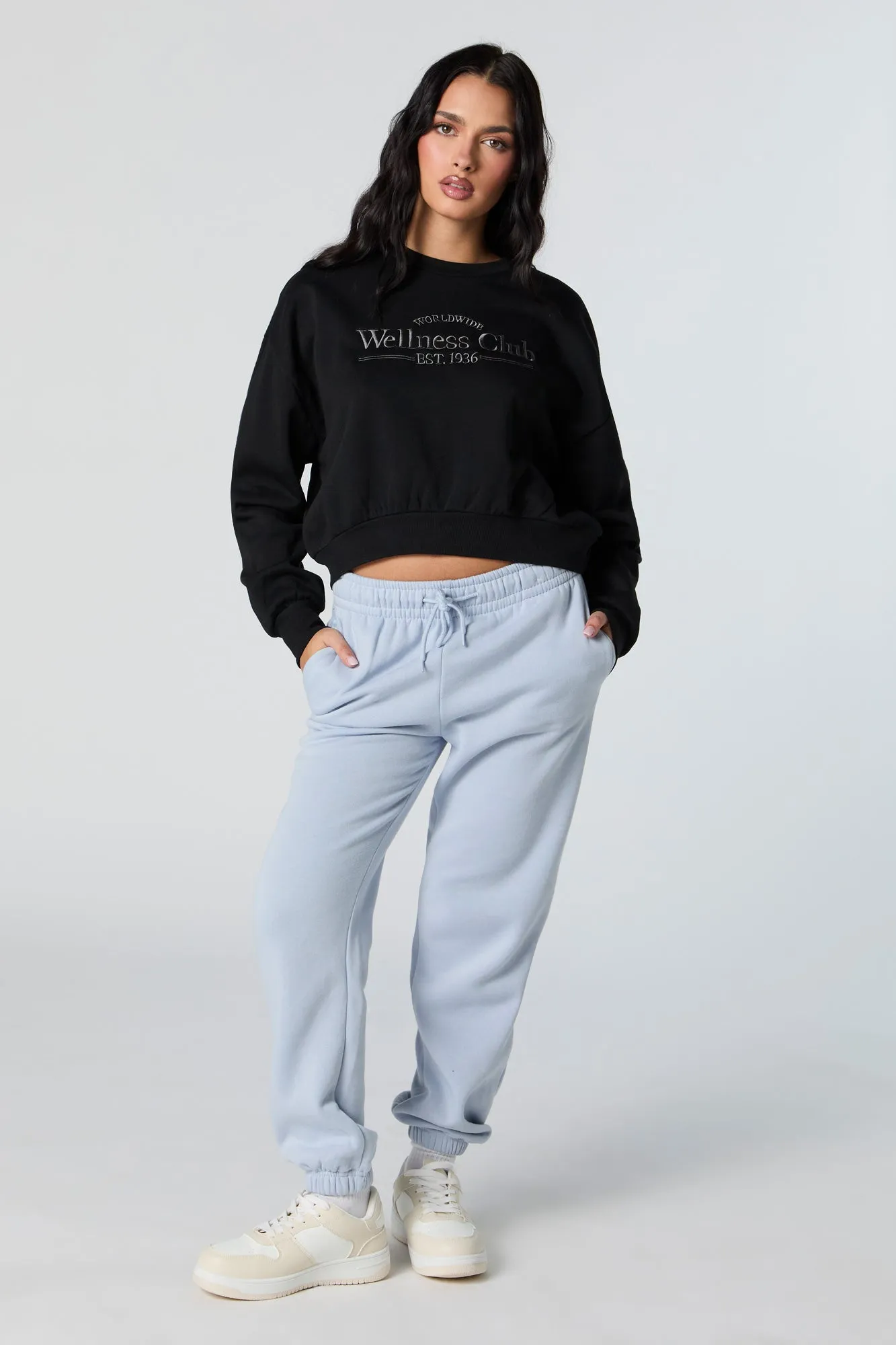 Wellness Club Embroidered Cropped Fleece Sweatshirt sold by Charlotte Russe product image thumbnail 3