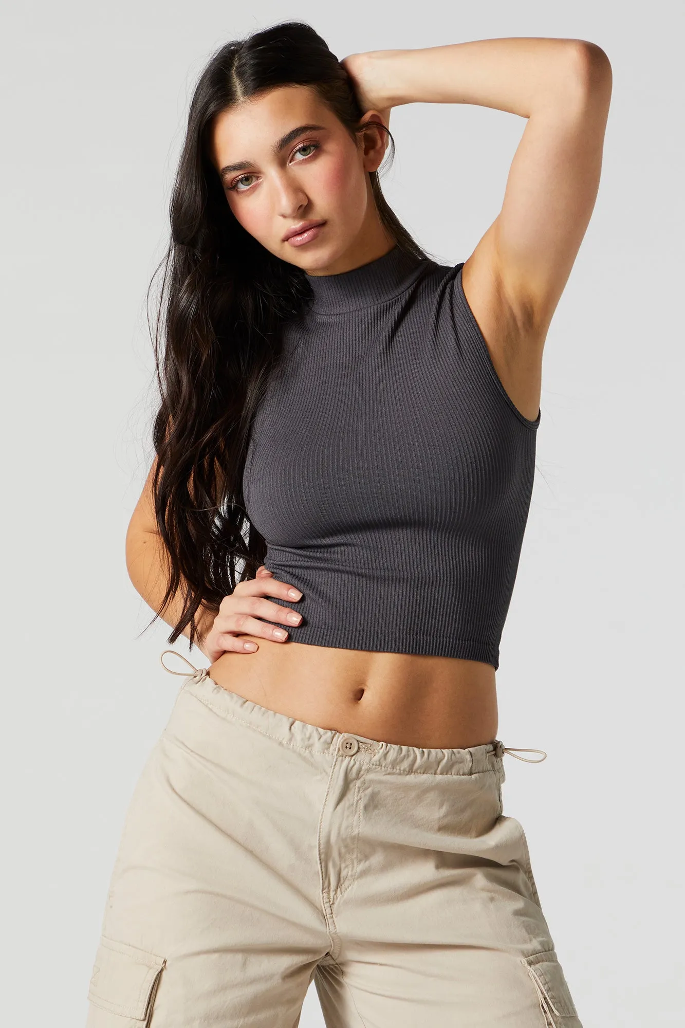 Ribbed Mock Neck Tank sold by Charlotte Russe product image thumbnail 5