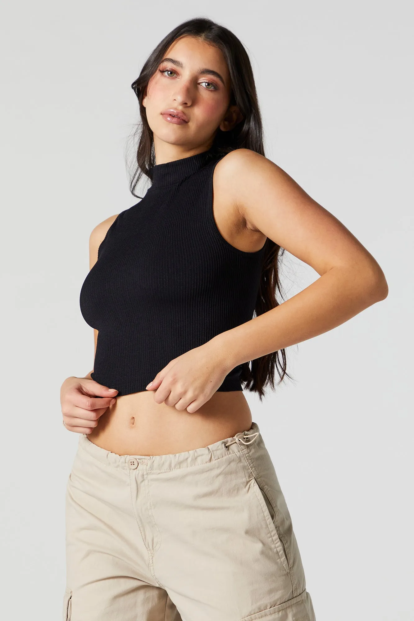 Ribbed Mock Neck Tank sold by Charlotte Russe product image thumbnail 3