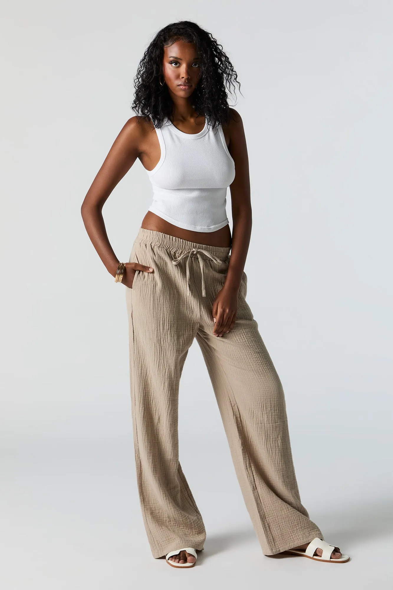 Textured Drawstring Wide Leg Pant sold by Charlotte Russe product image thumbnail 4