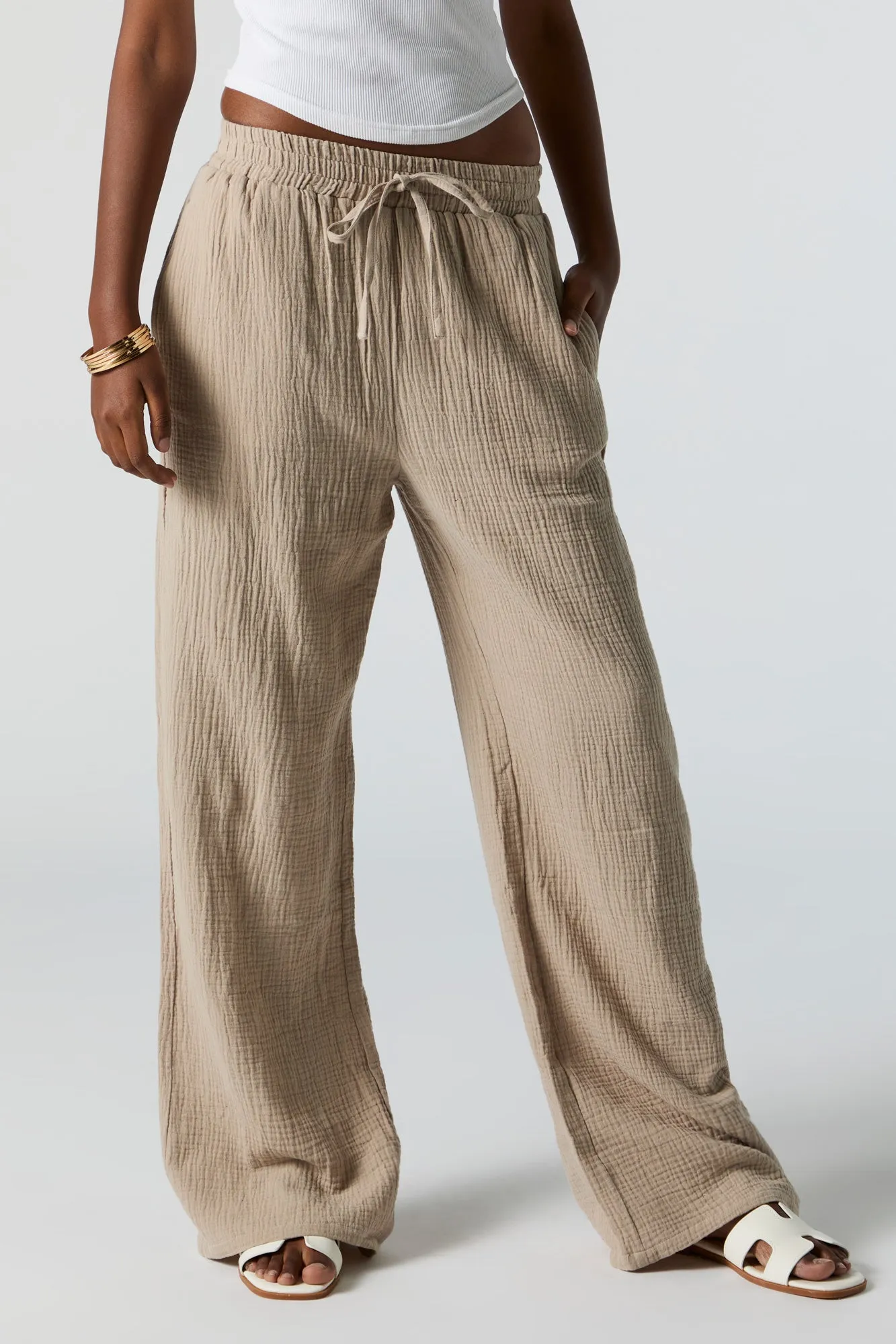 Textured Drawstring Wide Leg Pant sold by Charlotte Russe product image thumbnail 2